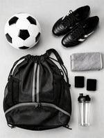 Sac de sport drawstring — ballon & chaussures | RAFARART — vue flatlay