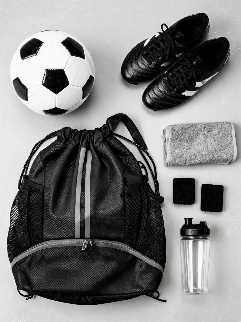 Sac de sport drawstring — ballon & chaussures | RAFARART — vue flatlay