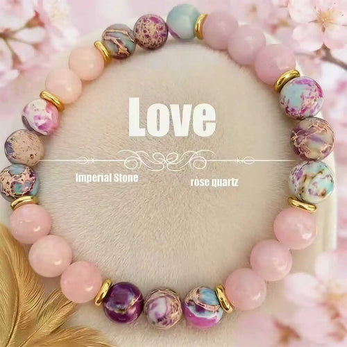 Bracelet Jaspe Impérial — Perles Quartz Rose