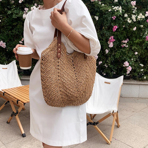 Sac Paille Tressé — Grand Format Plage