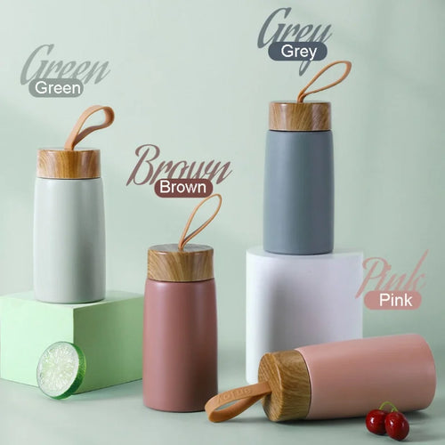 Mini Thermos Design Bois — Portable 350ml