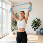 Femme s'étirant avec une bande de résistance portable