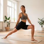 Femme en posture de yoga portant un short 2-en-1 taille haute
